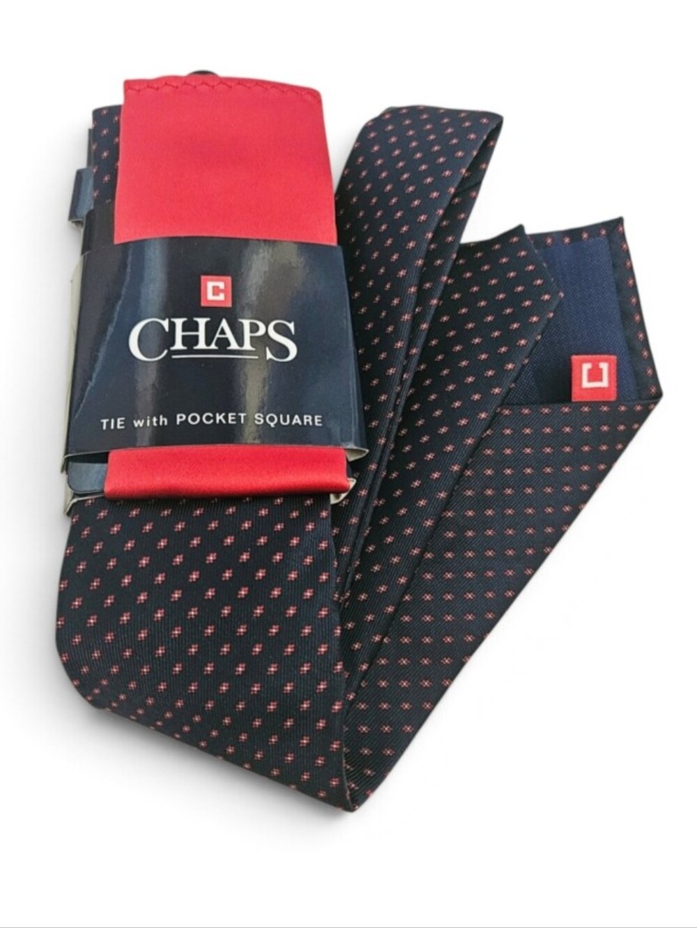 CHAPS Tie with Pocket Square Set Navy